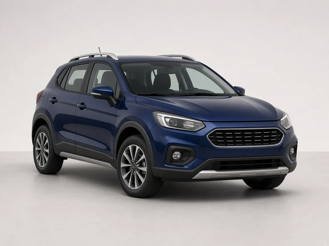 Navy blue compact crossover SUV with raised ride height.